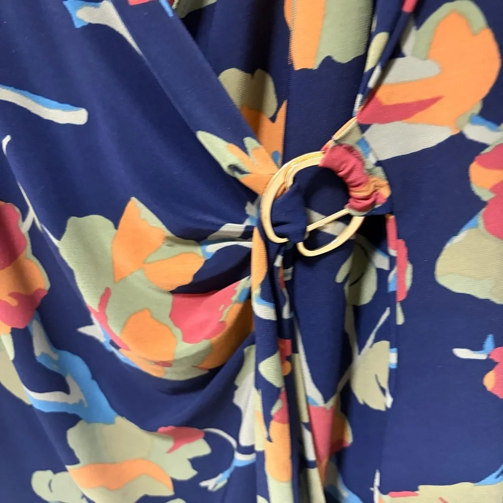 Ralph Lauren Navy Blue Floral Wrap Blouse - Like New - Size XL
